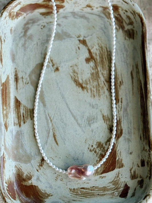Pink Purple Shaped Baroque Pearl Necklace