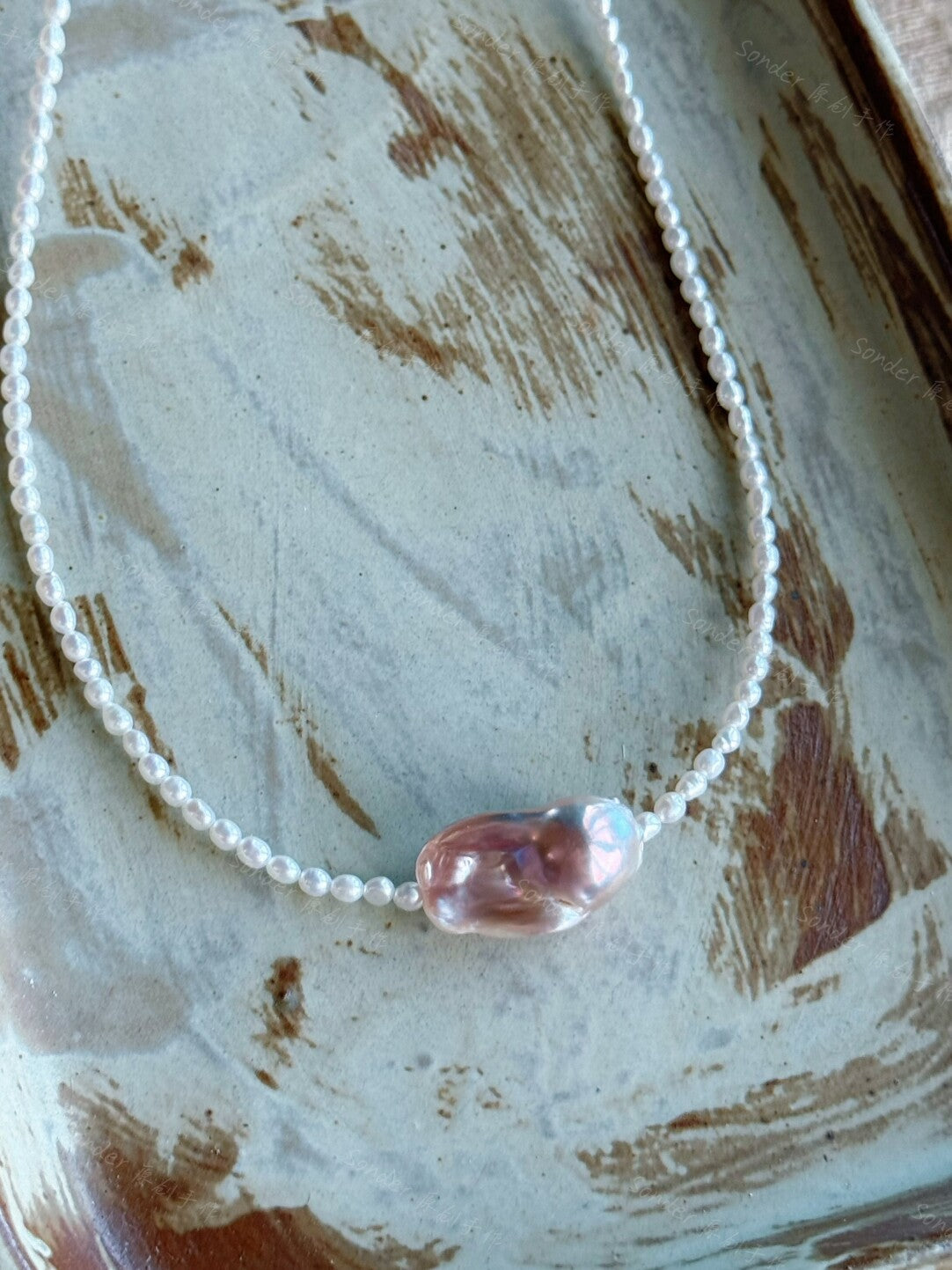 Pink Purple Shaped Baroque Pearl Necklace
