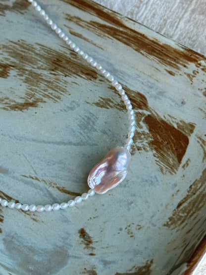 Pink Purple Shaped Baroque Pearl Necklace