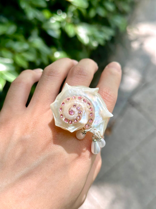 Pink Rhinestone Conch Open-end Ring