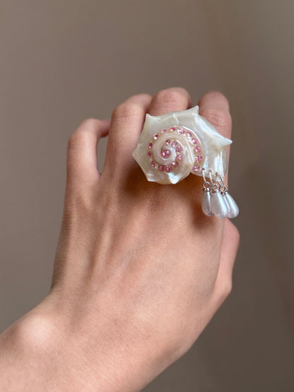 Pink Rhinestone Conch Open-end Ring
