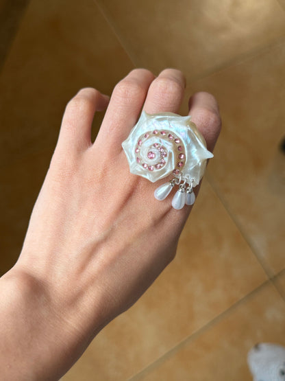 Pink Rhinestone Conch Open-end Ring
