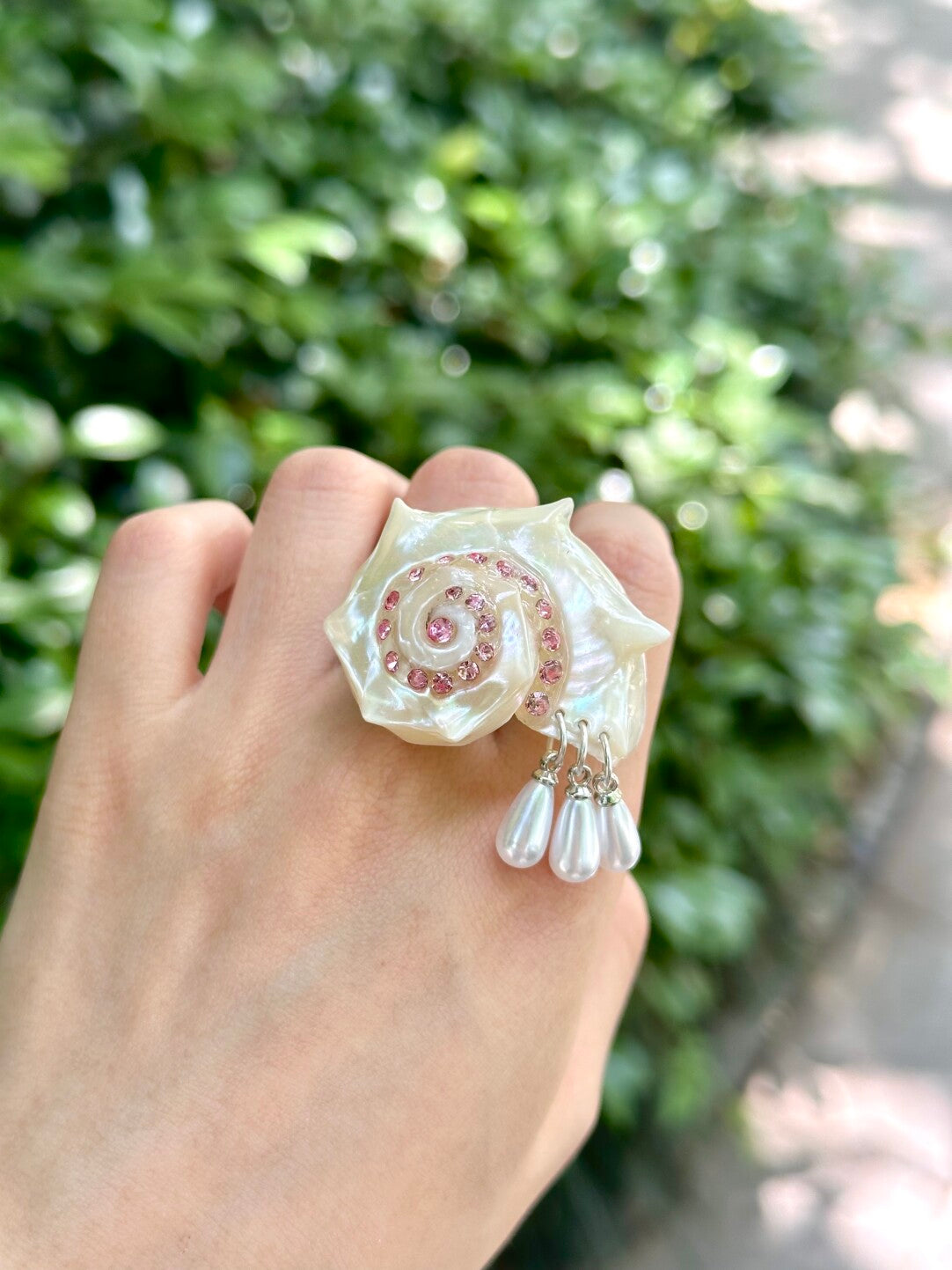 Pink Rhinestone Conch Open-end Ring