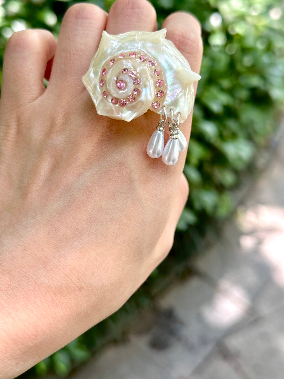 Pink Rhinestone Conch Open-end Ring