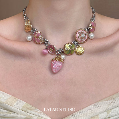 Pink Strawberry Blossom Pearl Choker