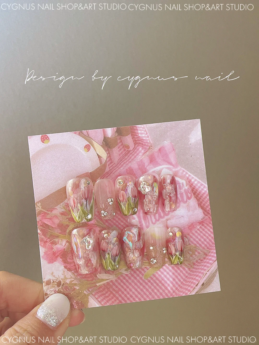 Pink Tulip Hand Painted Press On Nails Set