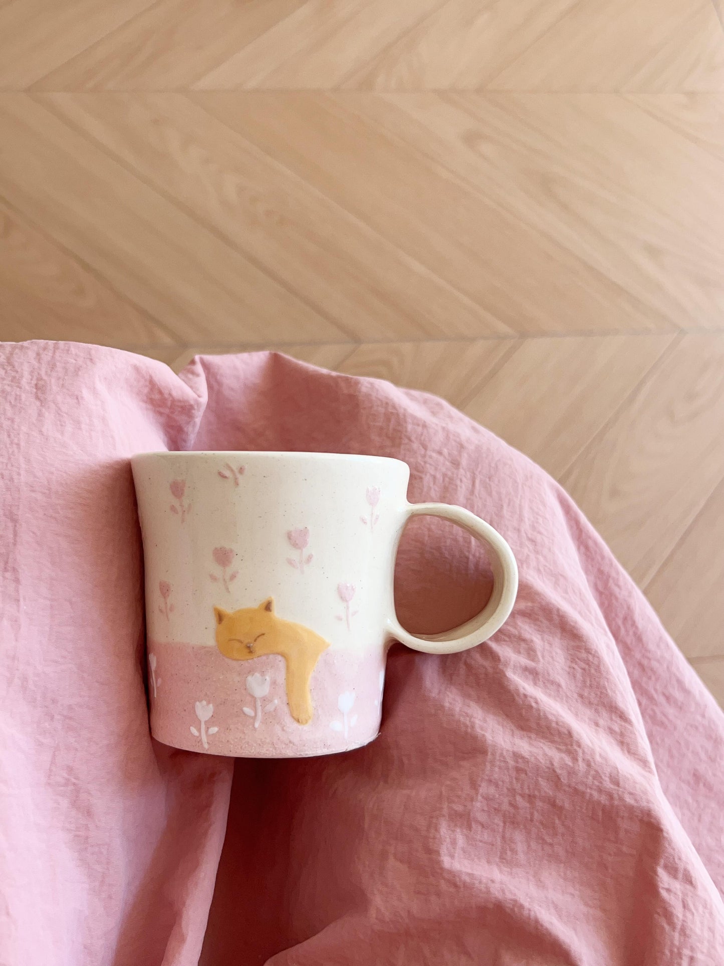 Pink Tulip Kitty Ceramic Cup Plate
