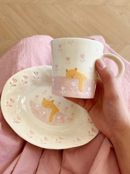 Pink Tulip Kitty Ceramic Cup Plate