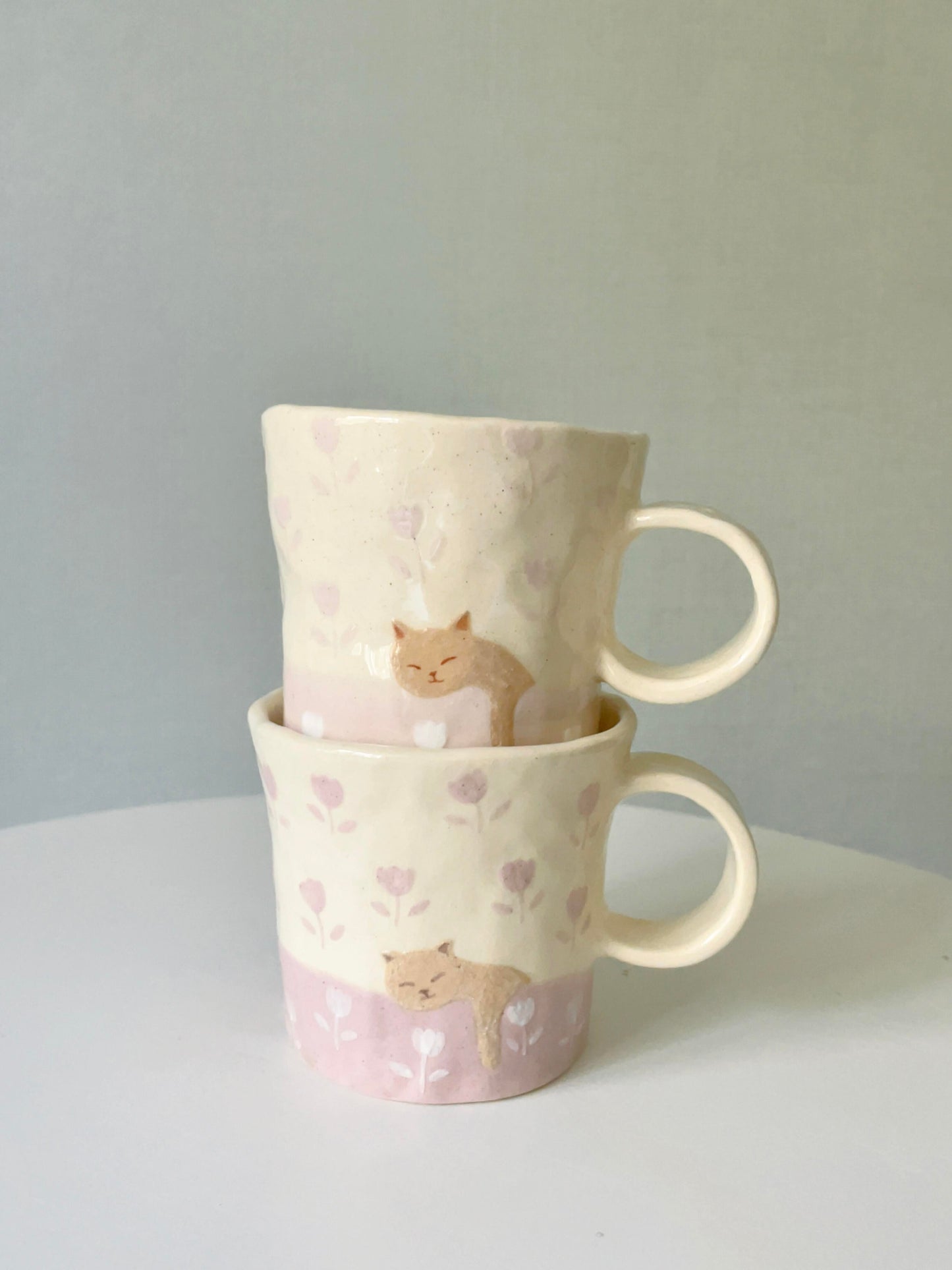 Pink Tulip Kitty Ceramic Cup Plate