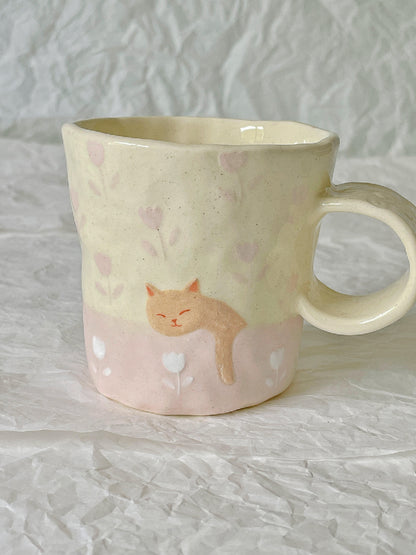 Pink Tulip Kitty Ceramic Cup Plate