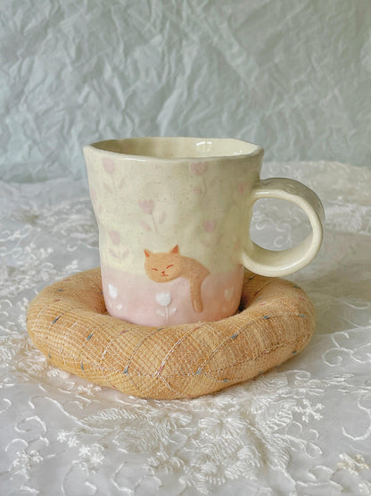 Pink Tulip Kitty Ceramic Cup Plate