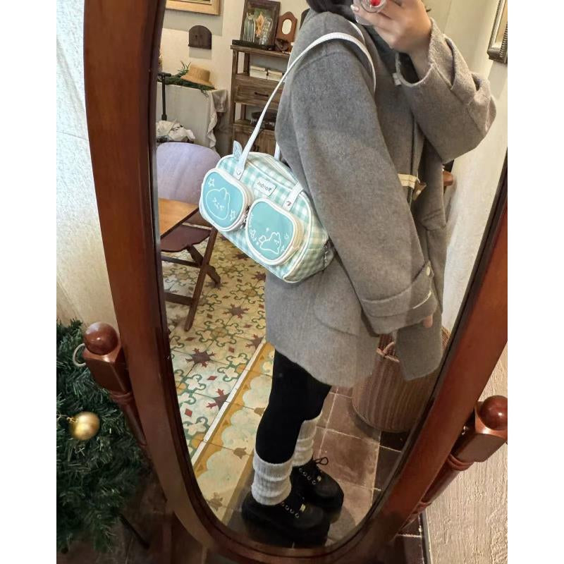 Plaid Cute Bunny Ita Pocket Shoulder Bag