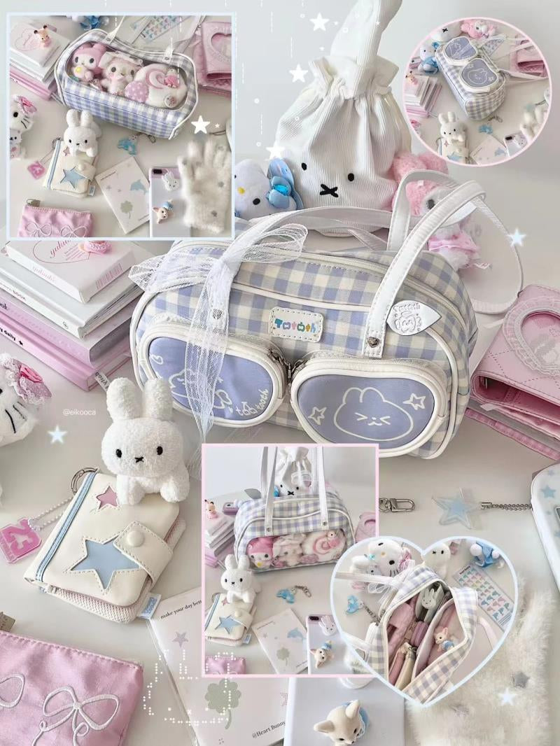 Plaid Cute Bunny Ita Pocket Shoulder Bag