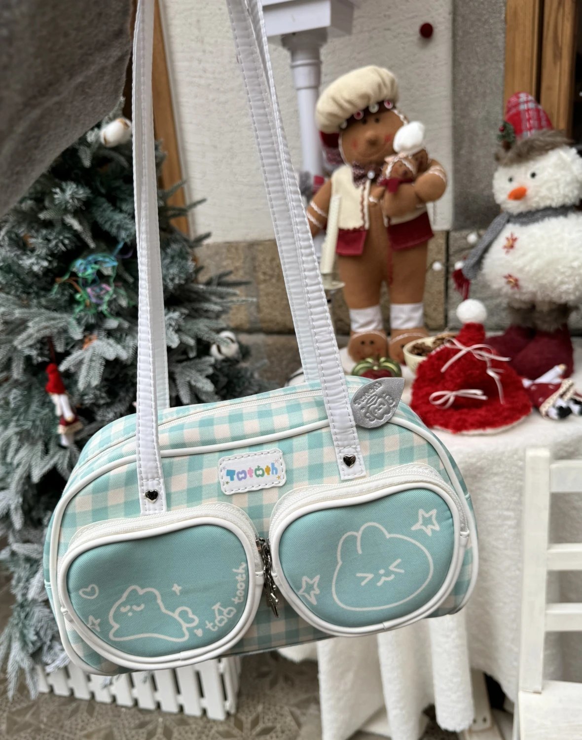 Plaid Cute Bunny Ita Pocket Shoulder Bag