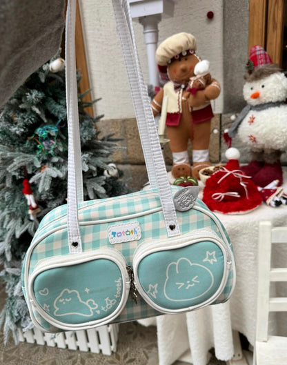 Plaid Cute Bunny Ita Pocket Shoulder Bag