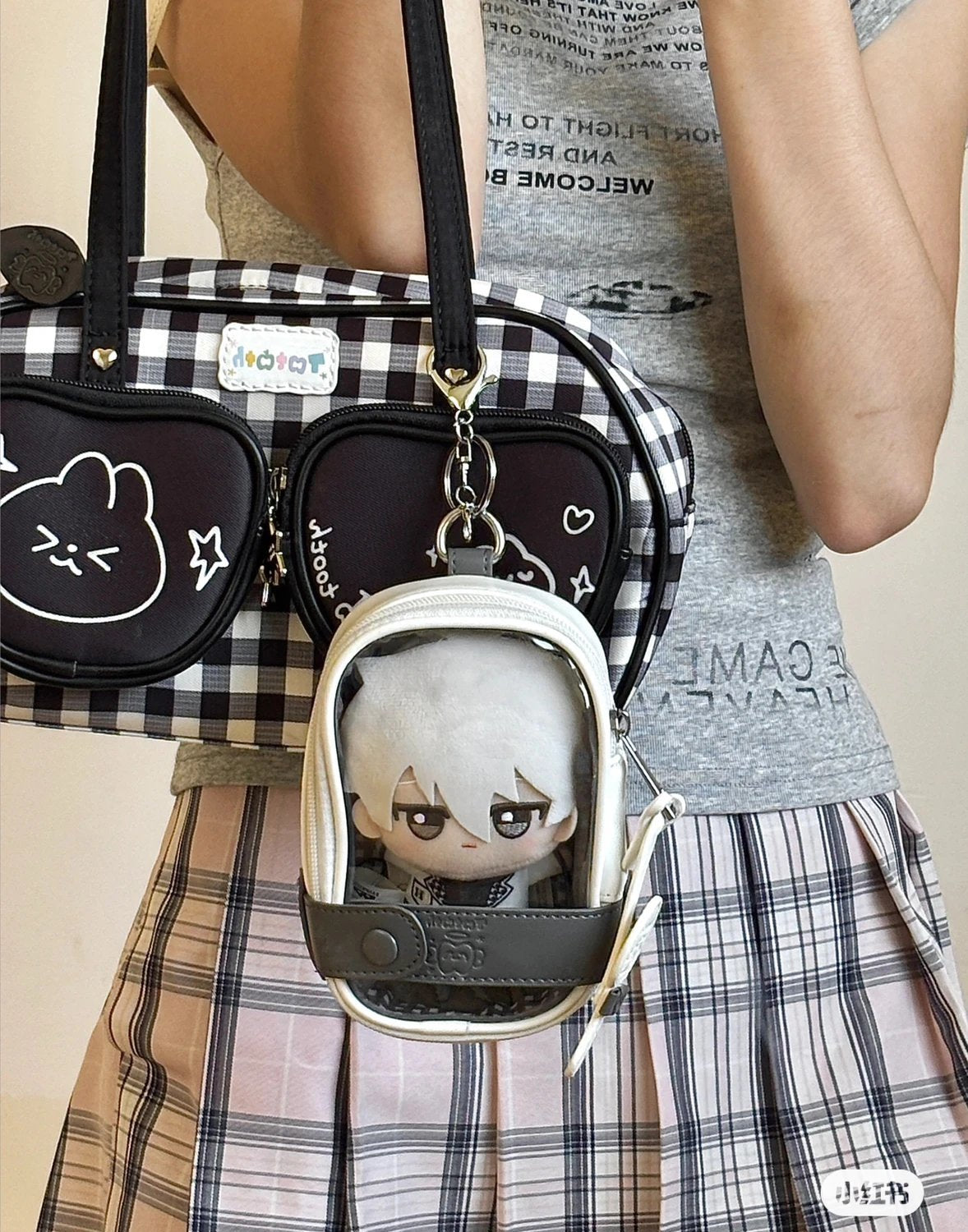 Plaid Cute Bunny Ita Pocket Shoulder Bag