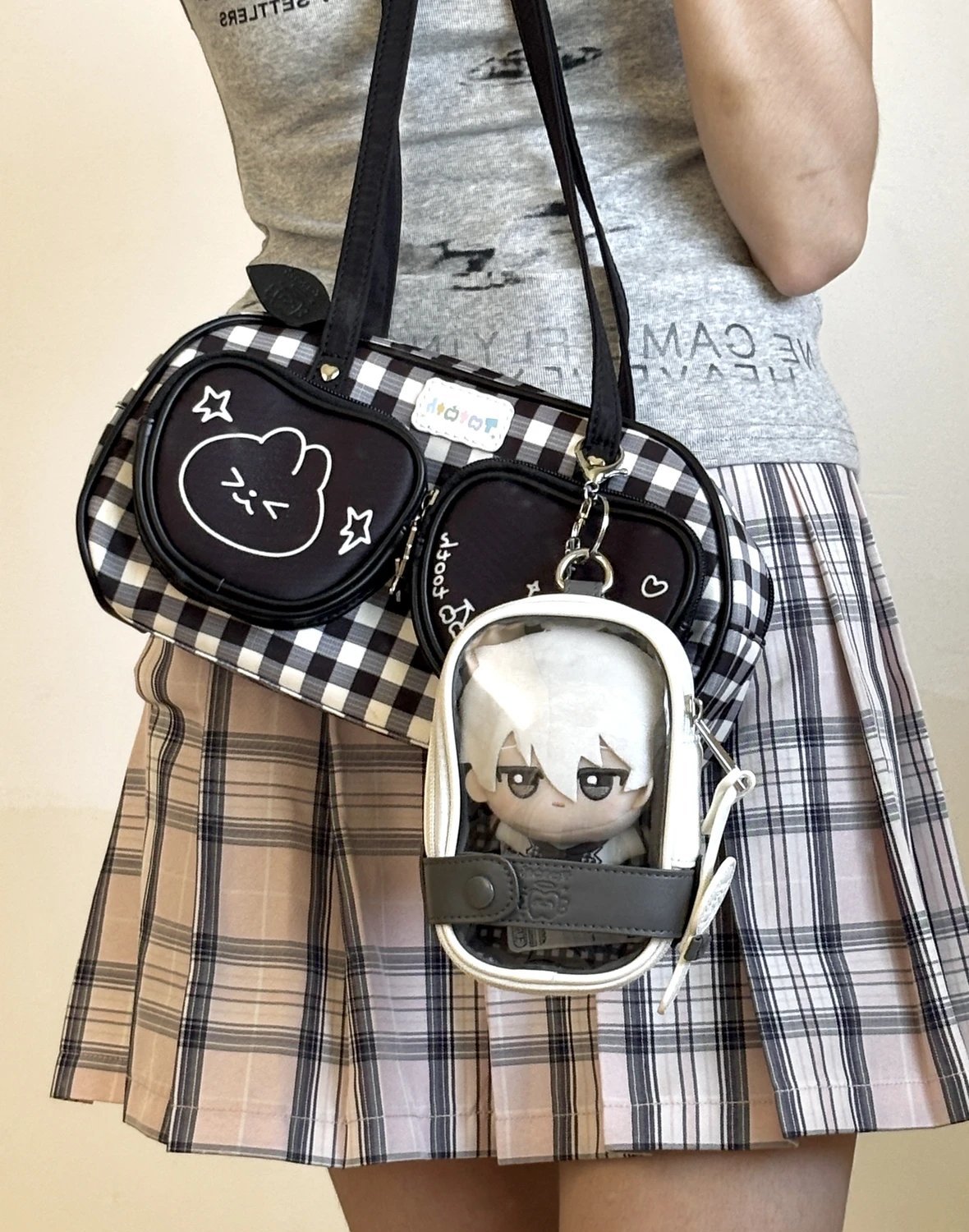 Plaid Cute Bunny Ita Pocket Shoulder Bag