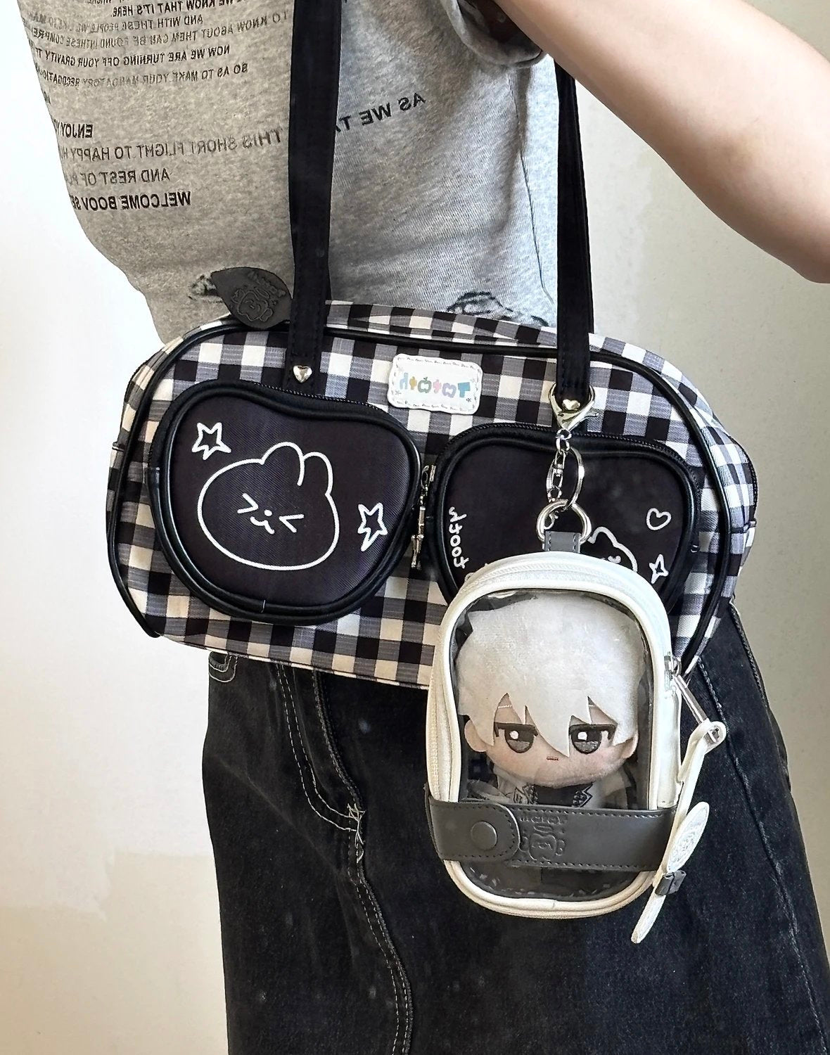 Plaid Cute Bunny Ita Pocket Shoulder Bag
