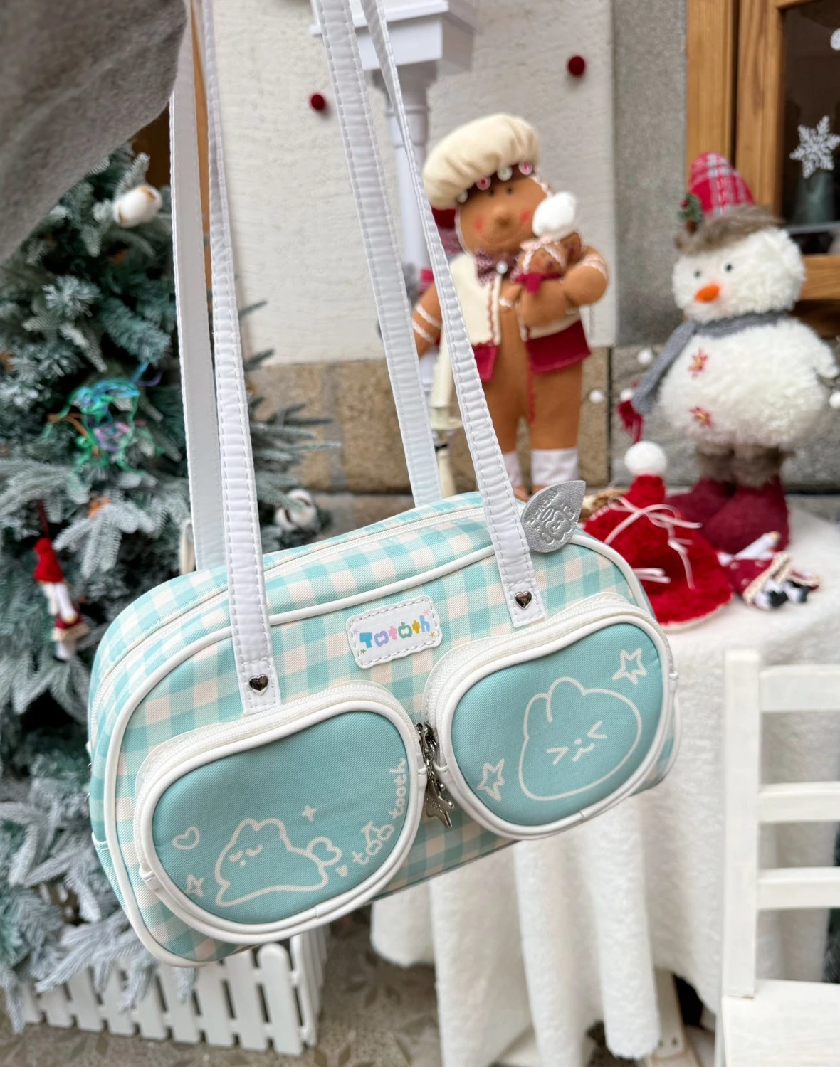 Plaid Cute Bunny Ita Pocket Shoulder Bag