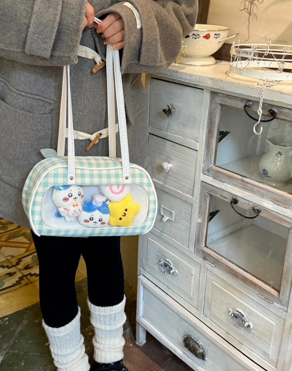 Plaid Cute Bunny Ita Pocket Shoulder Bag