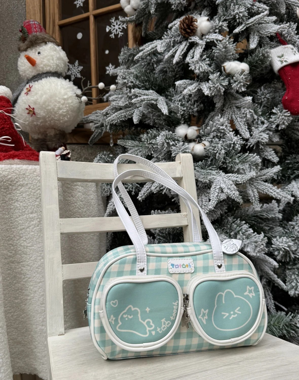 Plaid Cute Bunny Ita Pocket Shoulder Bag