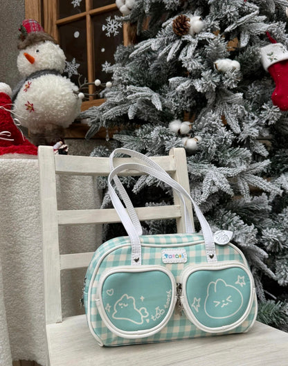 Plaid Cute Bunny Ita Pocket Shoulder Bag