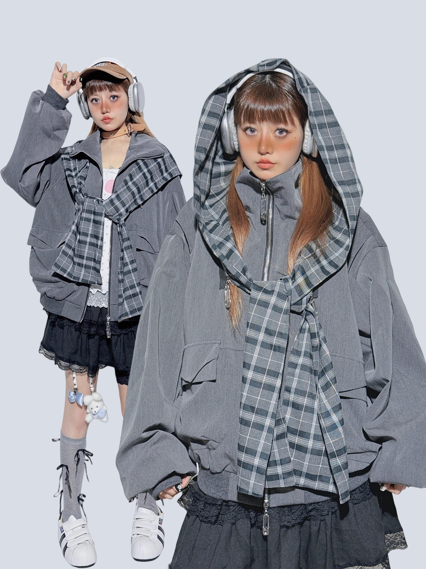 Plaid Patchwork Sweet-Cool Baseball Jacket