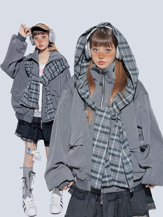 Plaid Patchwork Sweet-Cool Baseball Jacket