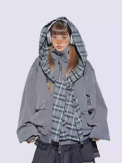 Plaid Patchwork Sweet-Cool Baseball Jacket