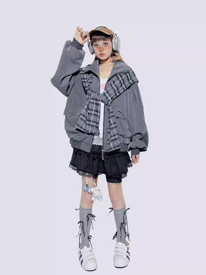 Plaid Patchwork Sweet-Cool Baseball Jacket