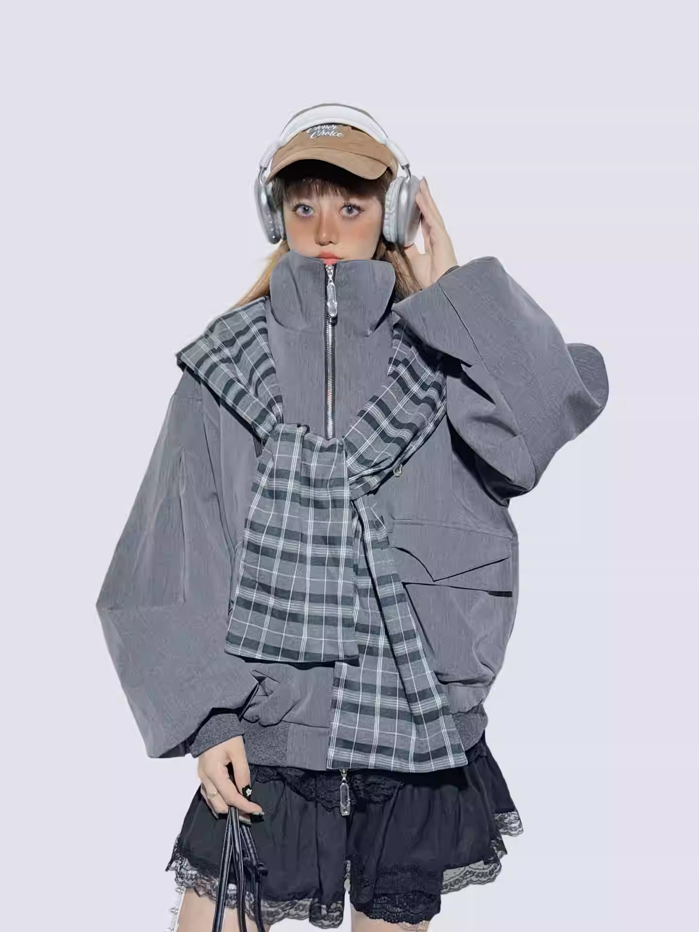 Plaid Patchwork Sweet-Cool Baseball Jacket
