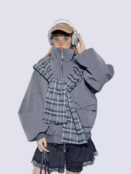 Plaid Patchwork Sweet-Cool Baseball Jacket