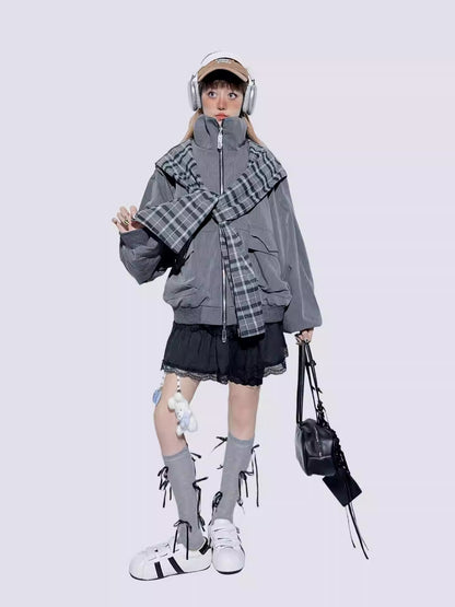 Plaid Patchwork Sweet-Cool Baseball Jacket