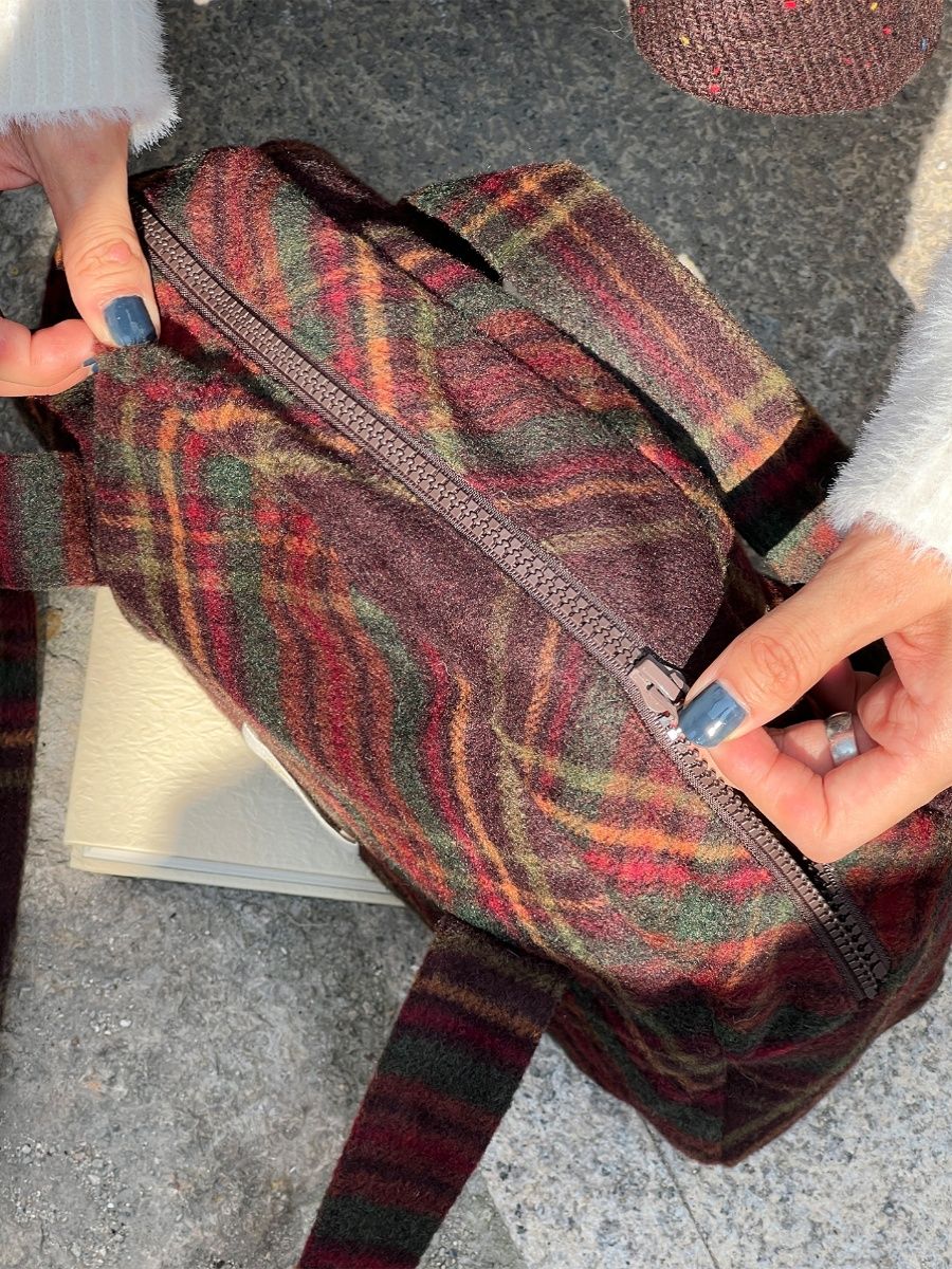 Plaid Tweed Boston Bag