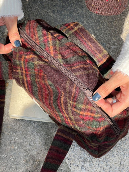 Plaid Tweed Boston Bag