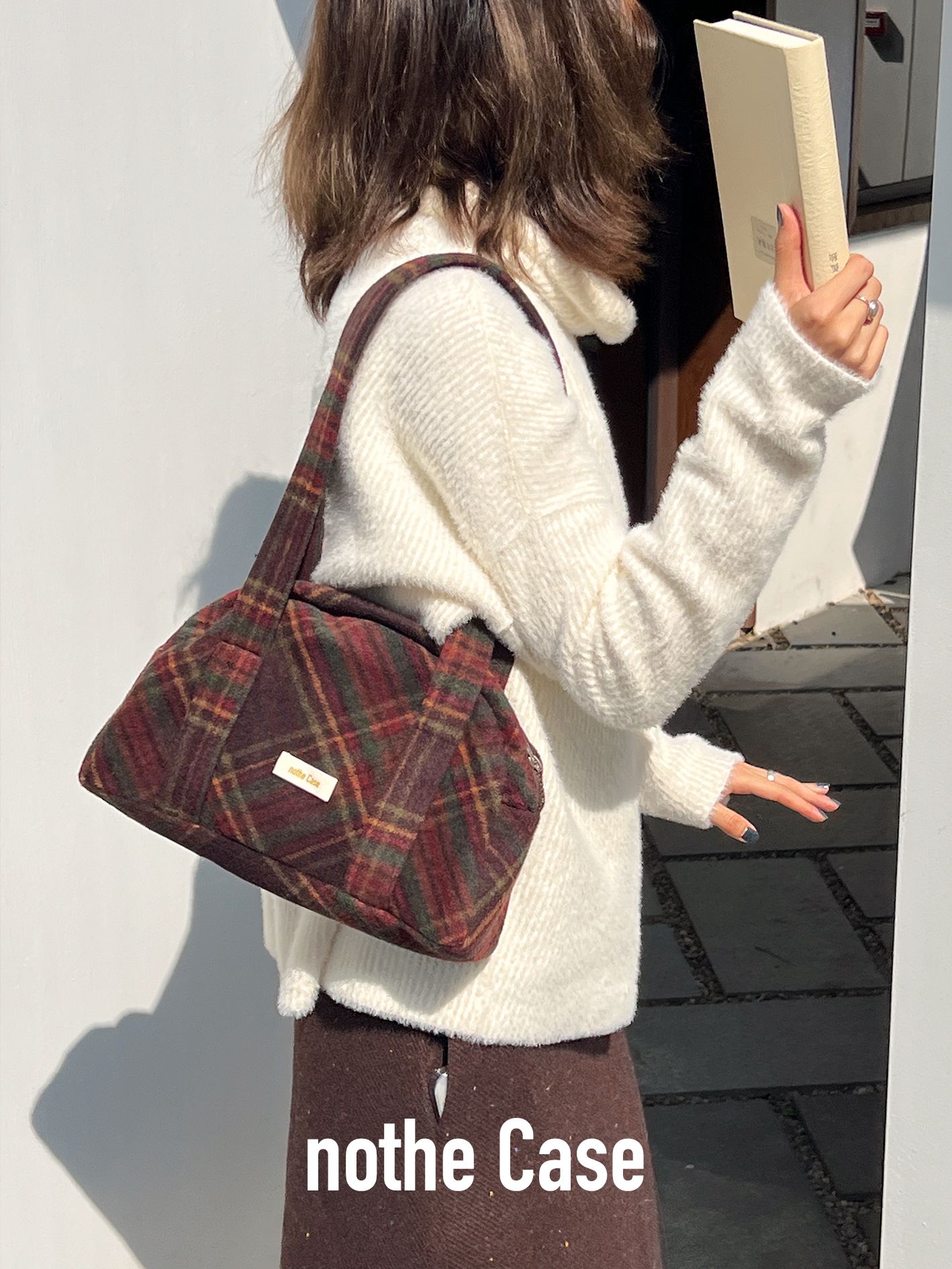 Plaid Tweed Boston Bag