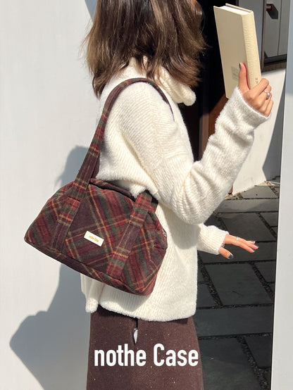 Plaid Tweed Boston Bag