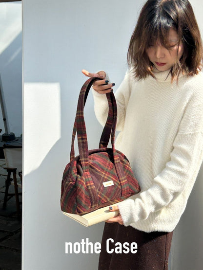 Plaid Tweed Boston Bag