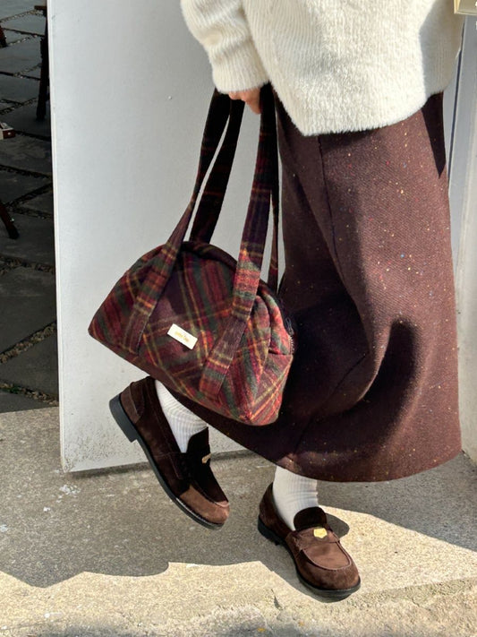 Plaid Tweed Boston Bag