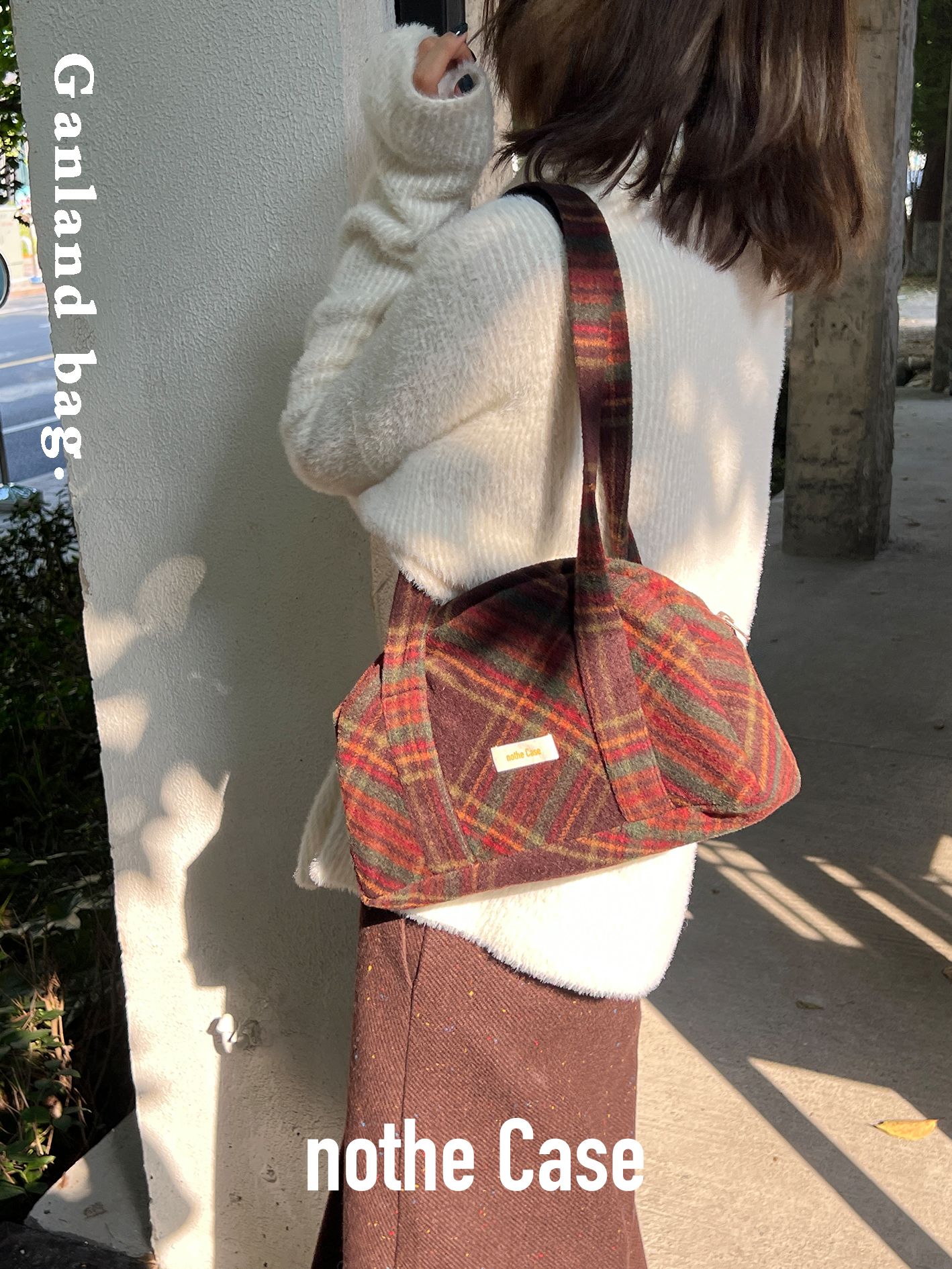Plaid Tweed Boston Bag