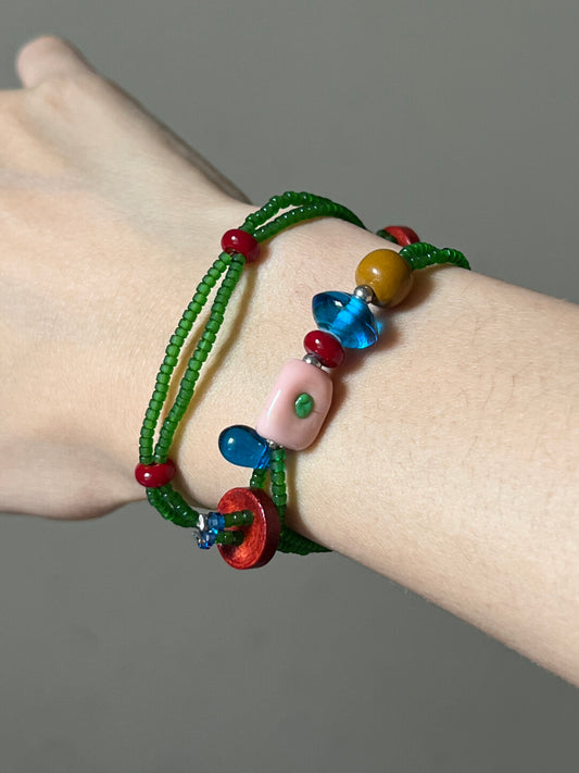 Playful Forest Color Block Beaded Bracelet