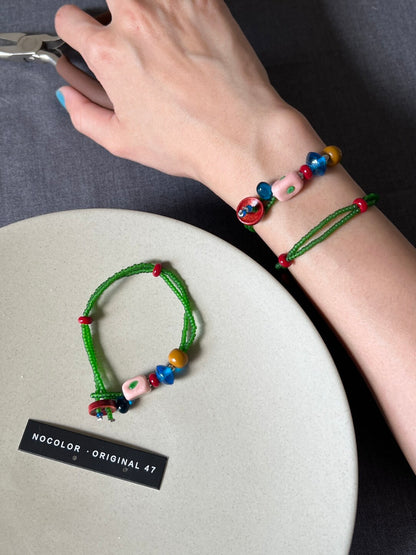 Playful Forest Color Block Beaded Bracelet