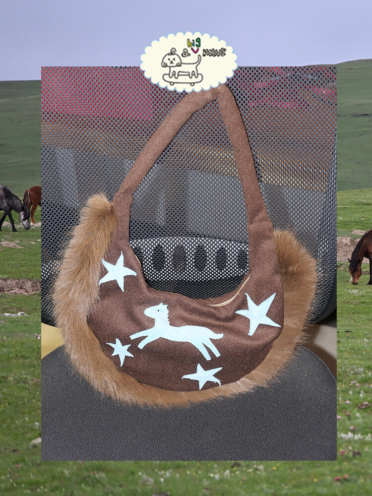 Plush Pony Pattern Crescent Bag