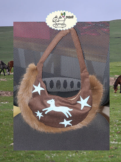 Plush Pony Pattern Crescent Bag