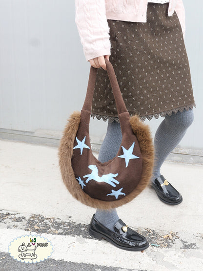 Plush Pony Pattern Crescent Bag