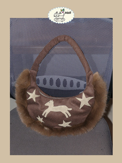 Plush Pony Pattern Crescent Bag