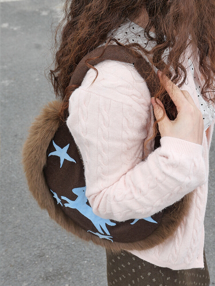 Plush Pony Pattern Crescent Bag