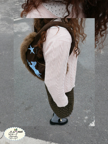 Plush Pony Pattern Crescent Bag