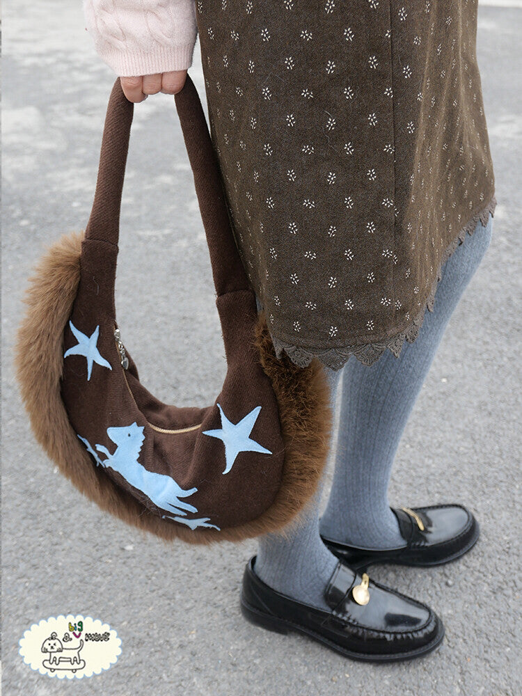 Plush Pony Pattern Crescent Bag