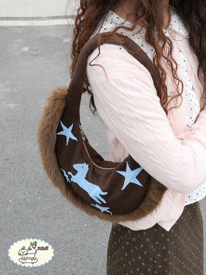 Plush Pony Pattern Crescent Bag